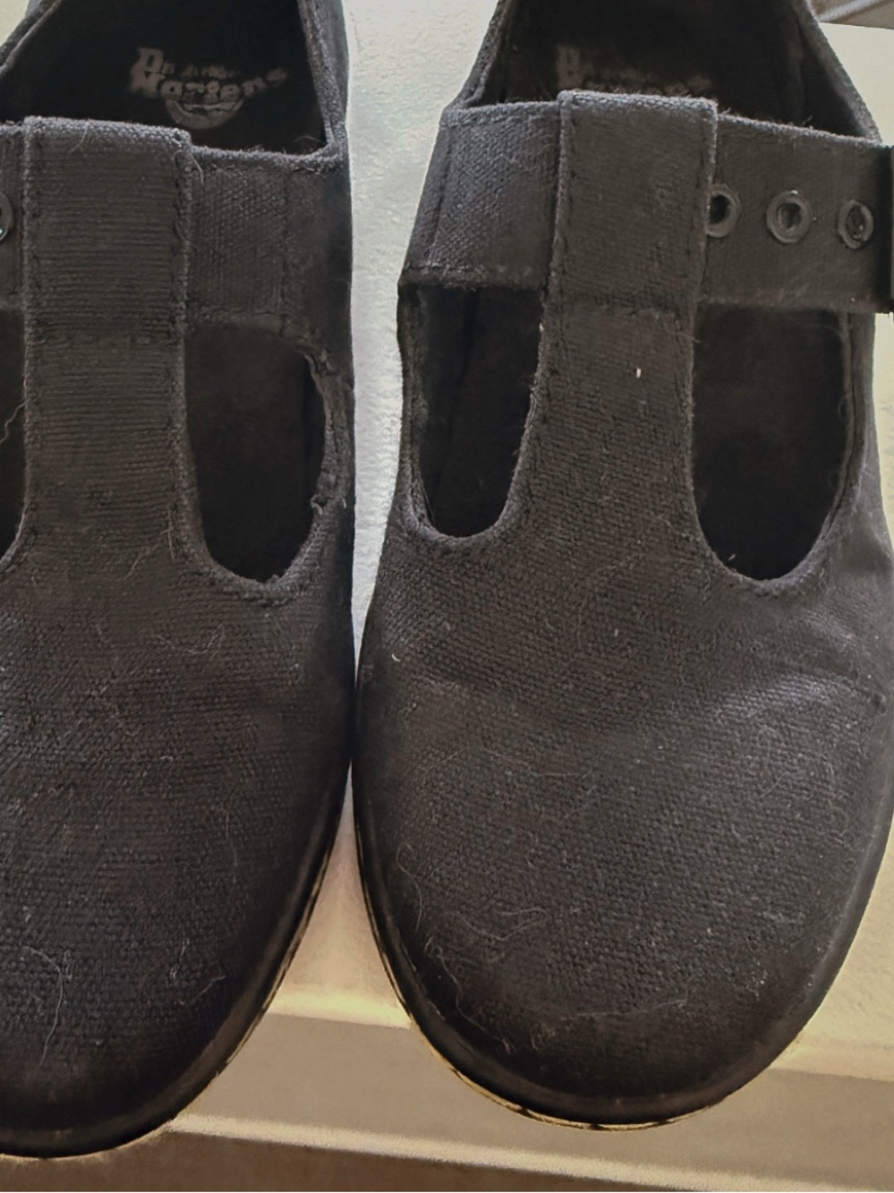 Dr. Martens Black Canvas T-Strap Shoes